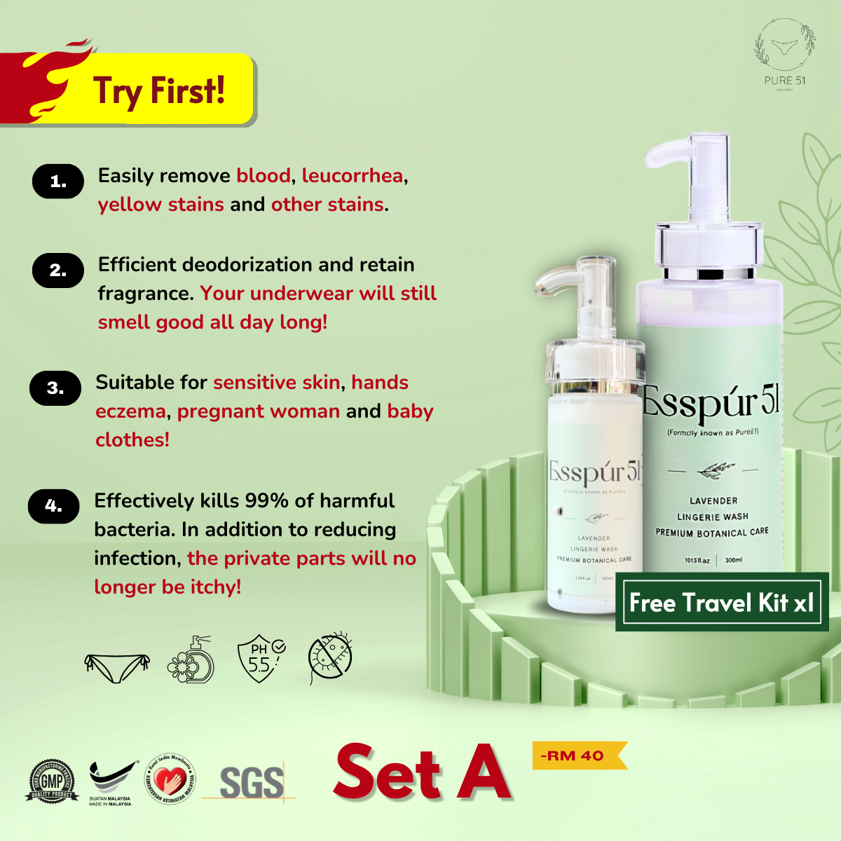 SET A - Lingerie Detergent x1 + FREE Travel Kit x1