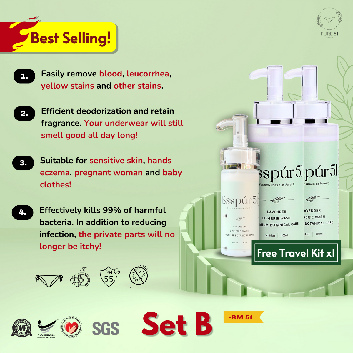 SET B - Lingerie Detergent x2 + FREE Travel Kit x1